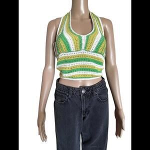 Bluenotes Striped Crochet Halter Top - Size S